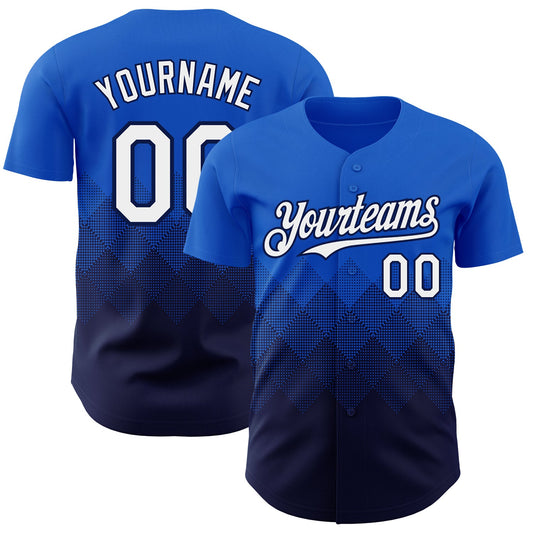 Custom Thunder Blue White-Navy 3D Gradient Square Shape Authentic Baseball Jersey - Sky-Custom