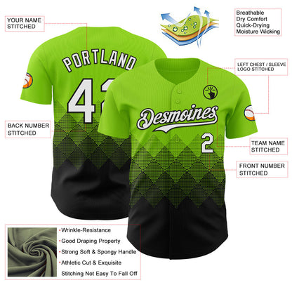 Custom Neon Green White-Black 3D Gradient Square Shape Authentic Baseball Jersey - Sky-Custom