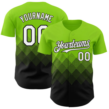 Custom Neon Green White-Black 3D Gradient Square Shape Authentic Baseball Jersey - Sky-Custom