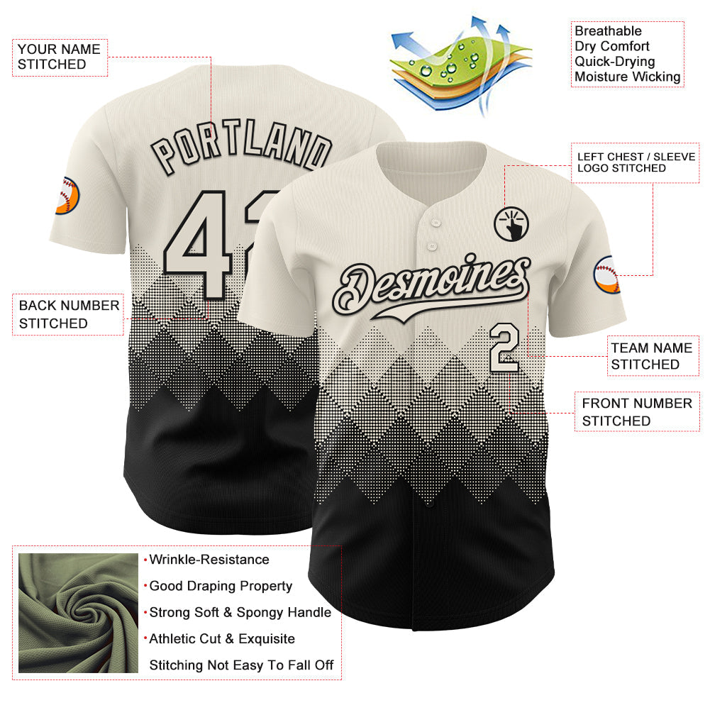 Custom Cream Black 3D Gradient Square Shape Authentic Baseball Jersey - Sky-Custom