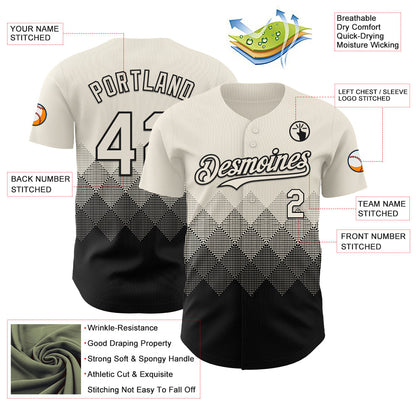 Custom Cream Black 3D Gradient Square Shape Authentic Baseball Jersey - Sky-Custom