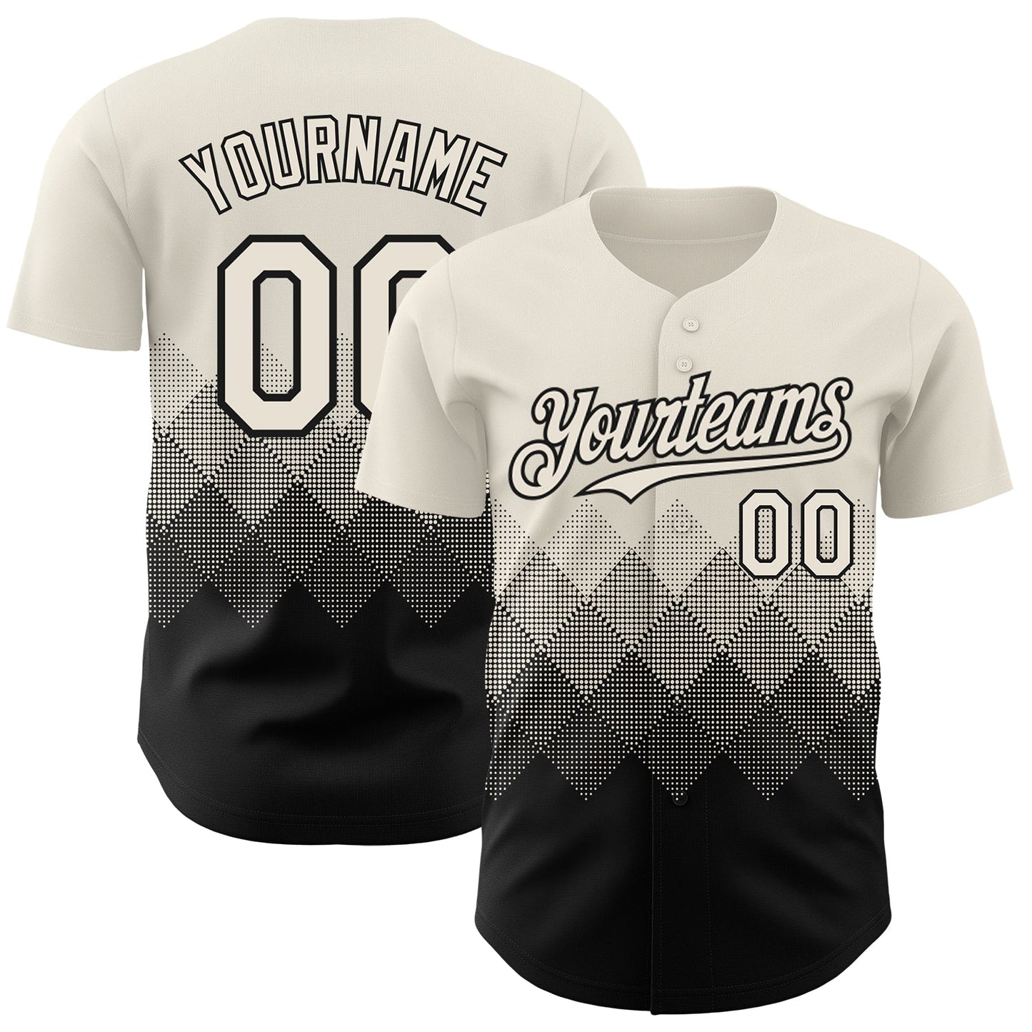 Custom Cream Black 3D Gradient Square Shape Authentic Baseball Jersey - Sky-Custom
