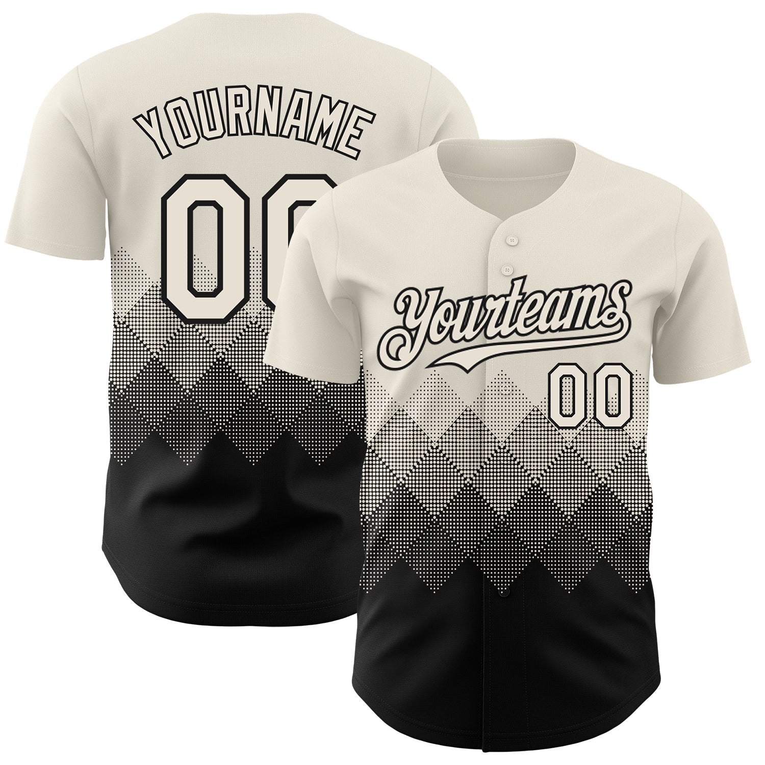 Custom Cream Black 3D Gradient Square Shape Authentic Baseball Jersey - Sky-Custom