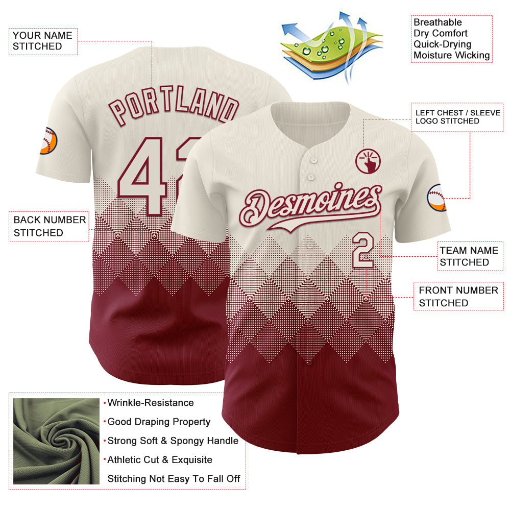Custom Cream Crimson 3D Gradient Square Shape Authentic Baseball Jersey - Sky-Custom