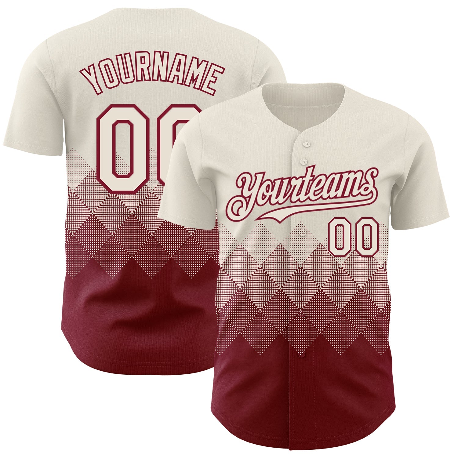 Custom Cream Crimson 3D Gradient Square Shape Authentic Baseball Jersey - Sky-Custom