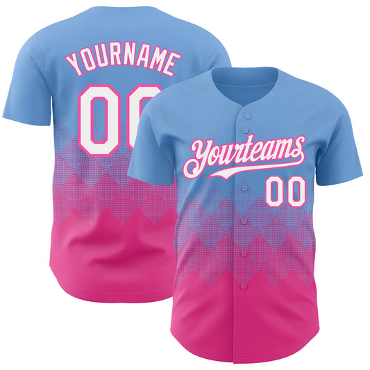 Custom Light Blue White-Pink 3D Gradient Square Shape Authentic Baseball Jersey - Sky-Custom