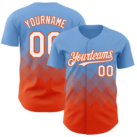 Custom Light Blue White-Orange 3D Gradient Square Shape Authentic Baseball Jersey - Sky-Custom