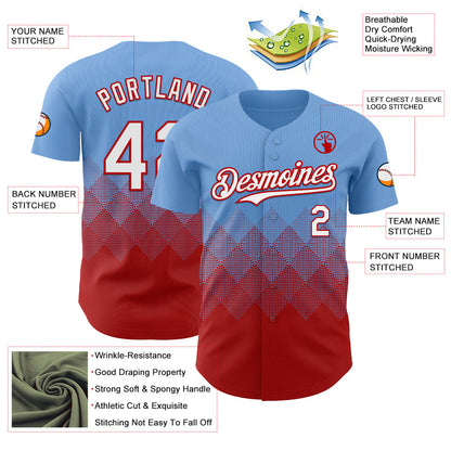 Custom Light Blue White-Red 3D Gradient Square Shape Authentic Baseball Jersey - Sky-Custom