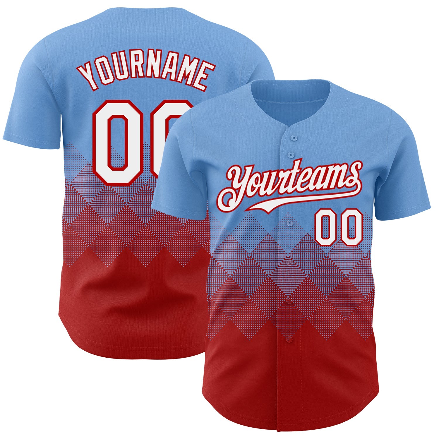 Custom Light Blue White-Red 3D Gradient Square Shape Authentic Baseball Jersey - Sky-Custom