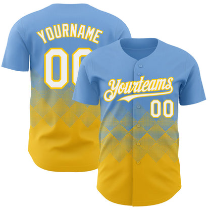 Custom Light Blue White-Yellow 3D Gradient Square Shape Authentic Baseball Jersey - Sky-Custom