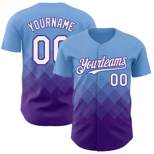 Custom Light Blue White-Purple 3D Gradient Square Shape Authentic Baseball Jersey - Sky-Custom