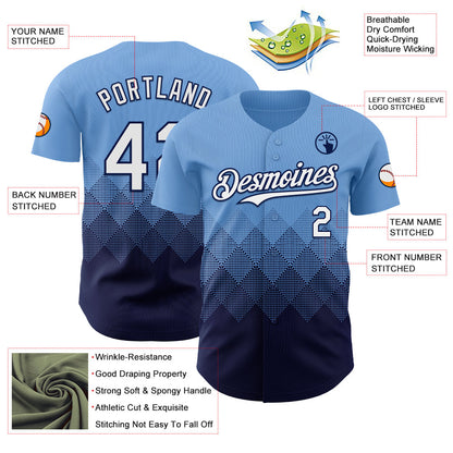 Custom Light Blue White-Navy 3D Gradient Square Shape Authentic Baseball Jersey - Sky-Custom