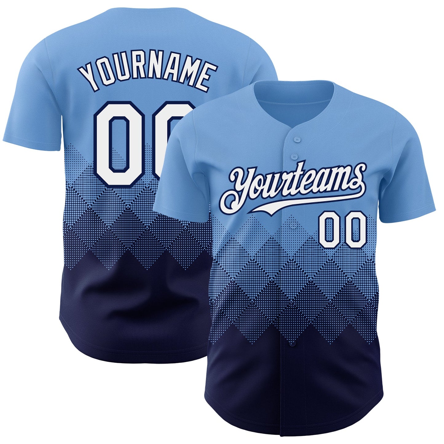 Custom Light Blue White-Navy 3D Gradient Square Shape Authentic Baseball Jersey - Sky-Custom