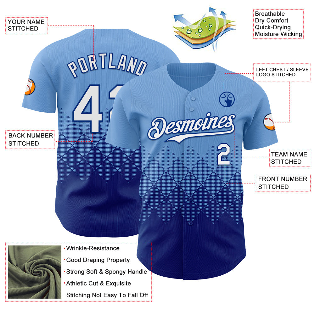 Custom Light Blue White-Royal 3D Gradient Square Shape Authentic Baseball Jersey - Sky-Custom