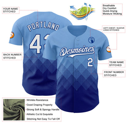 Custom Light Blue White-Royal 3D Gradient Square Shape Authentic Baseball Jersey - Sky-Custom