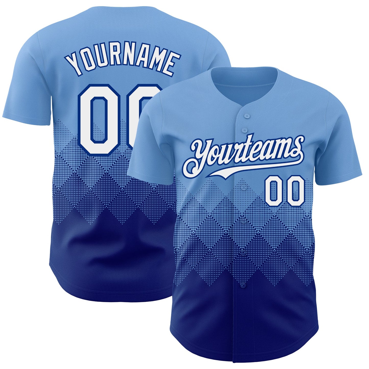 Custom Light Blue White-Royal 3D Gradient Square Shape Authentic Baseball Jersey - Sky-Custom