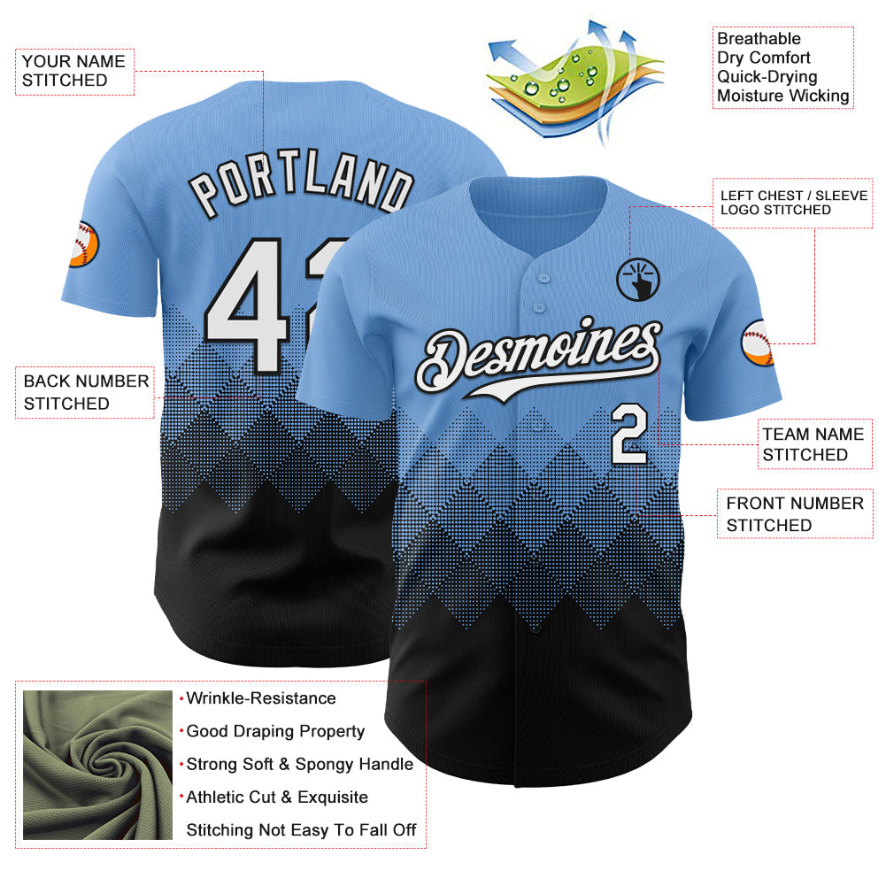 Custom Light Blue White-Black 3D Gradient Square Shape Authentic Baseball Jersey - Sky-Custom