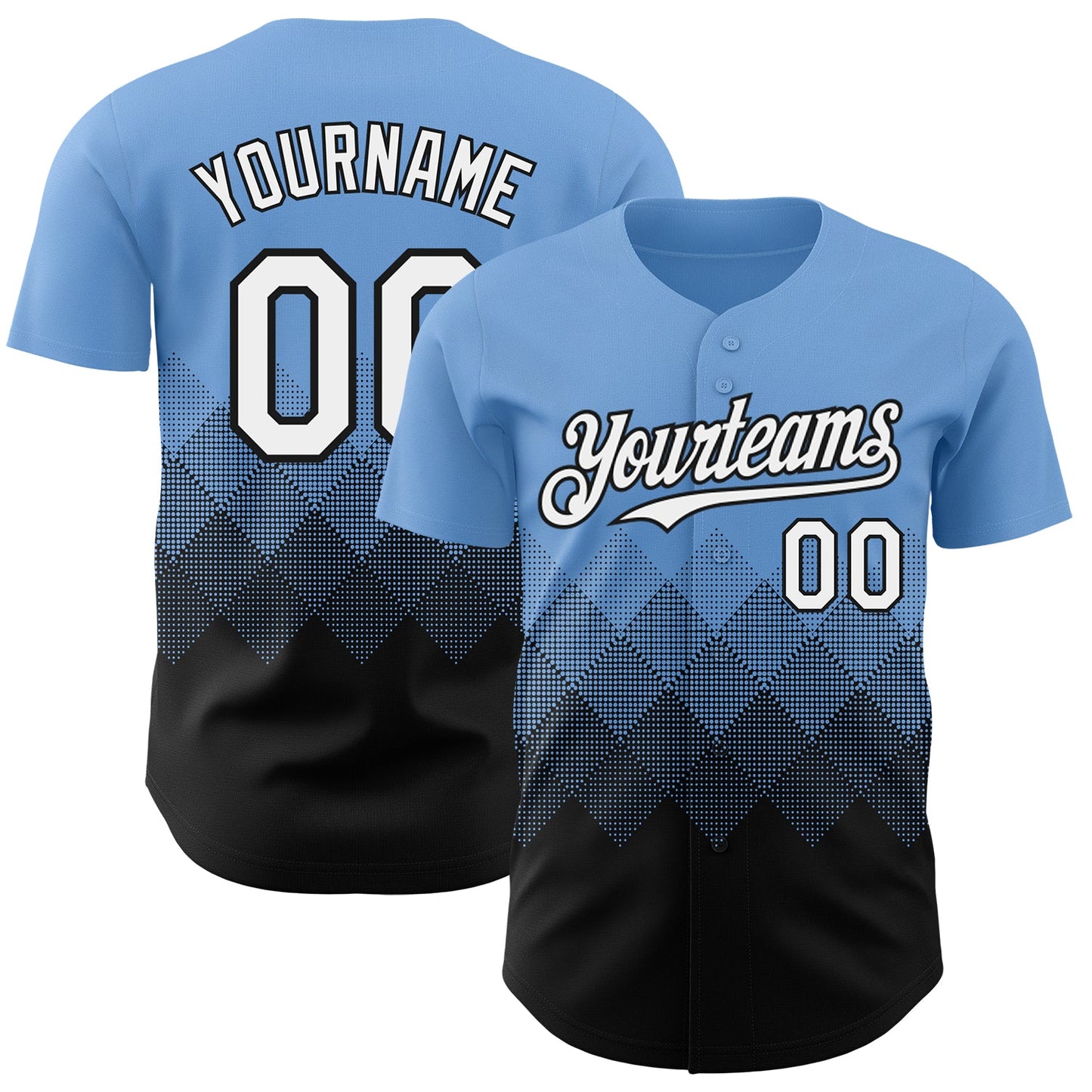 Custom Light Blue White-Black 3D Gradient Square Shape Authentic Baseball Jersey - Sky-Custom