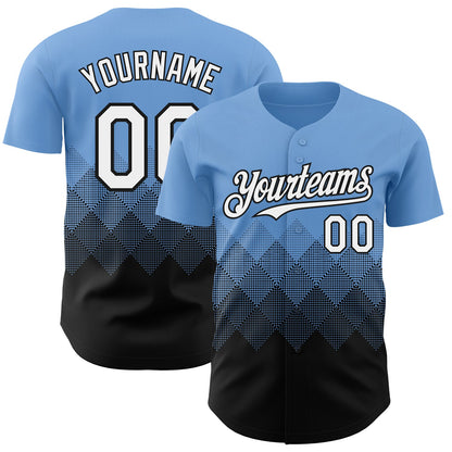 Custom Light Blue White-Black 3D Gradient Square Shape Authentic Baseball Jersey - Sky-Custom