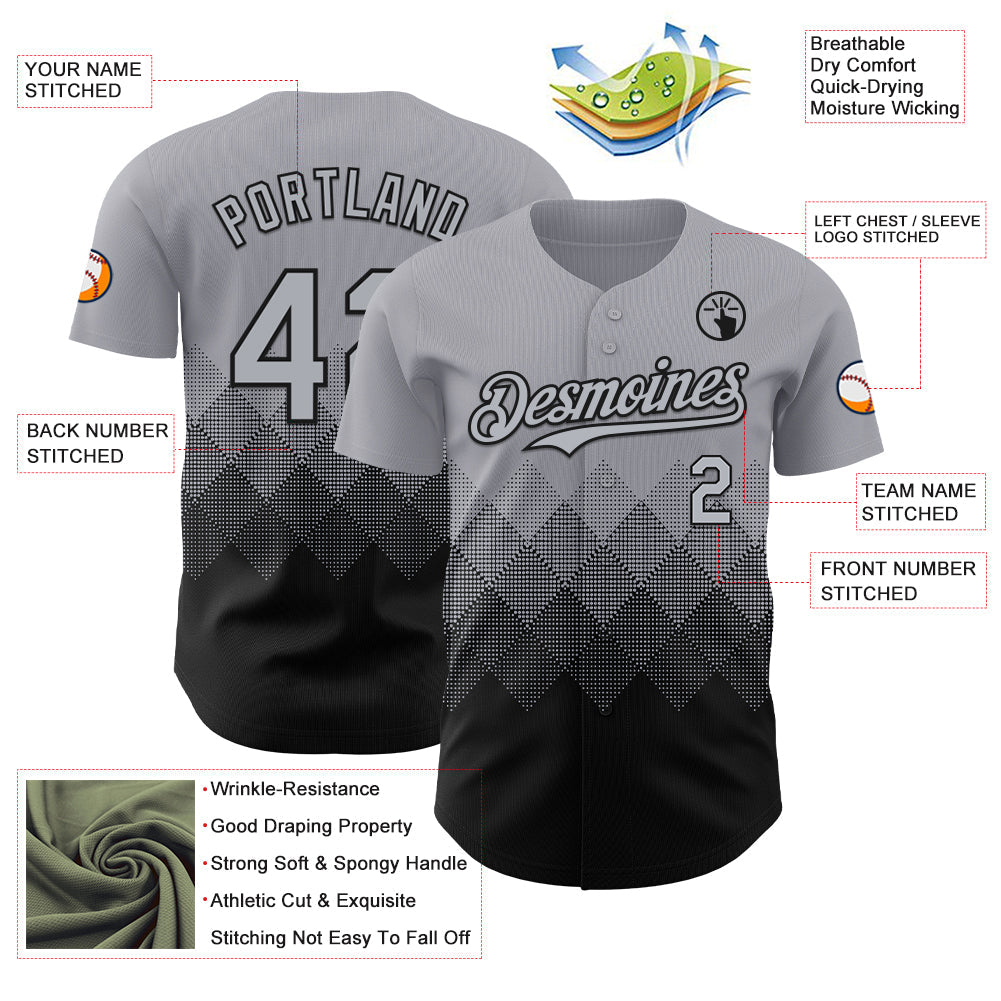 Custom Gray Black 3D Gradient Square Shape Authentic Baseball Jersey - Sky-Custom