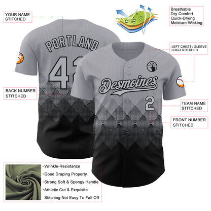 Custom Gray Black 3D Gradient Square Shape Authentic Baseball Jersey - Sky-Custom