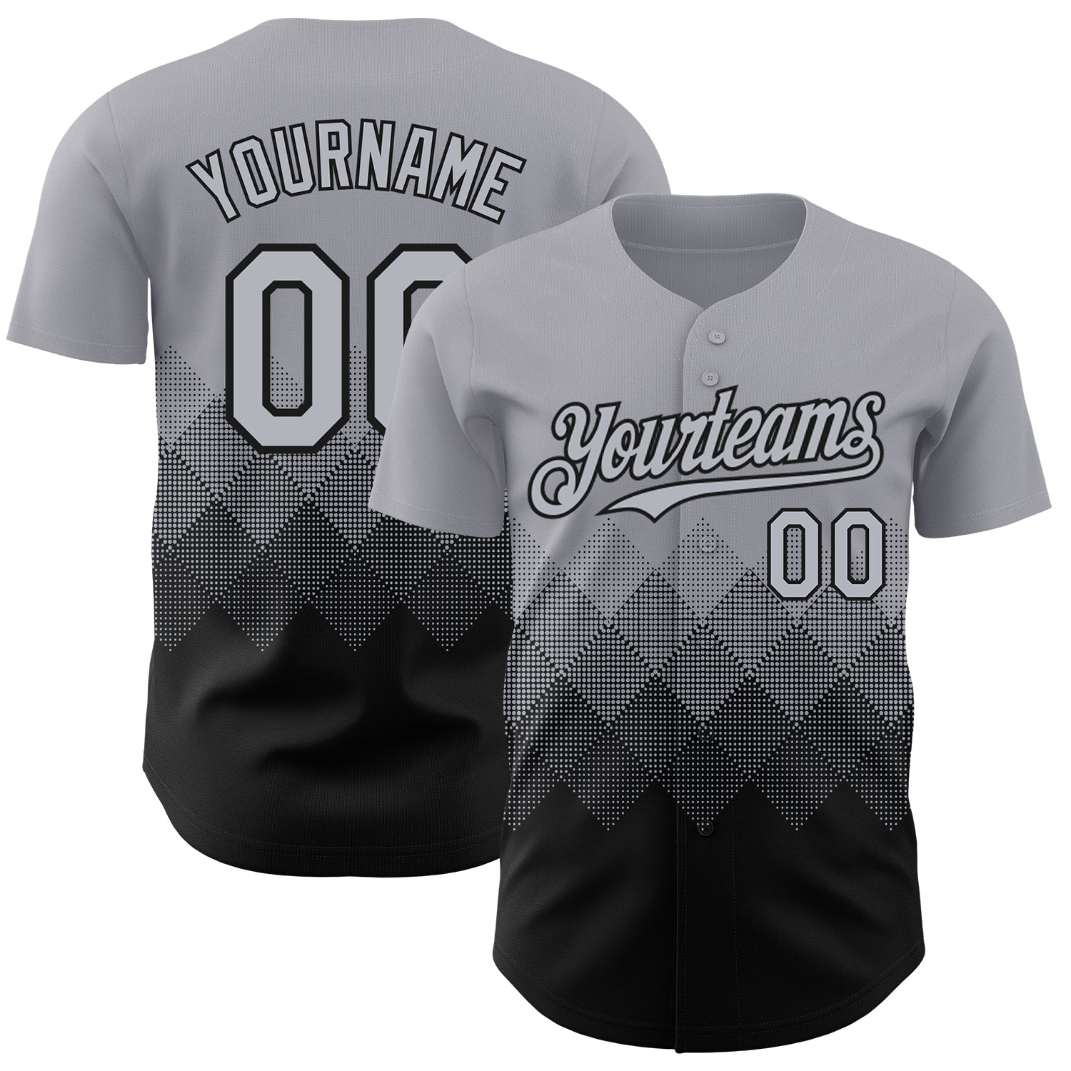 Custom Gray Black 3D Gradient Square Shape Authentic Baseball Jersey - Sky-Custom