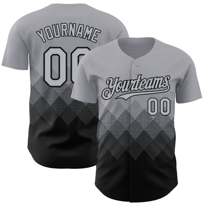 Custom Gray Black 3D Gradient Square Shape Authentic Baseball Jersey - Sky-Custom