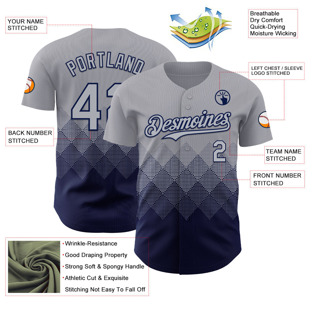 Custom Gray Navy 3D Gradient Square Shape Authentic Baseball Jersey - Sky-Custom