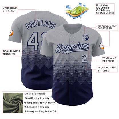 Custom Gray Navy 3D Gradient Square Shape Authentic Baseball Jersey - Sky-Custom