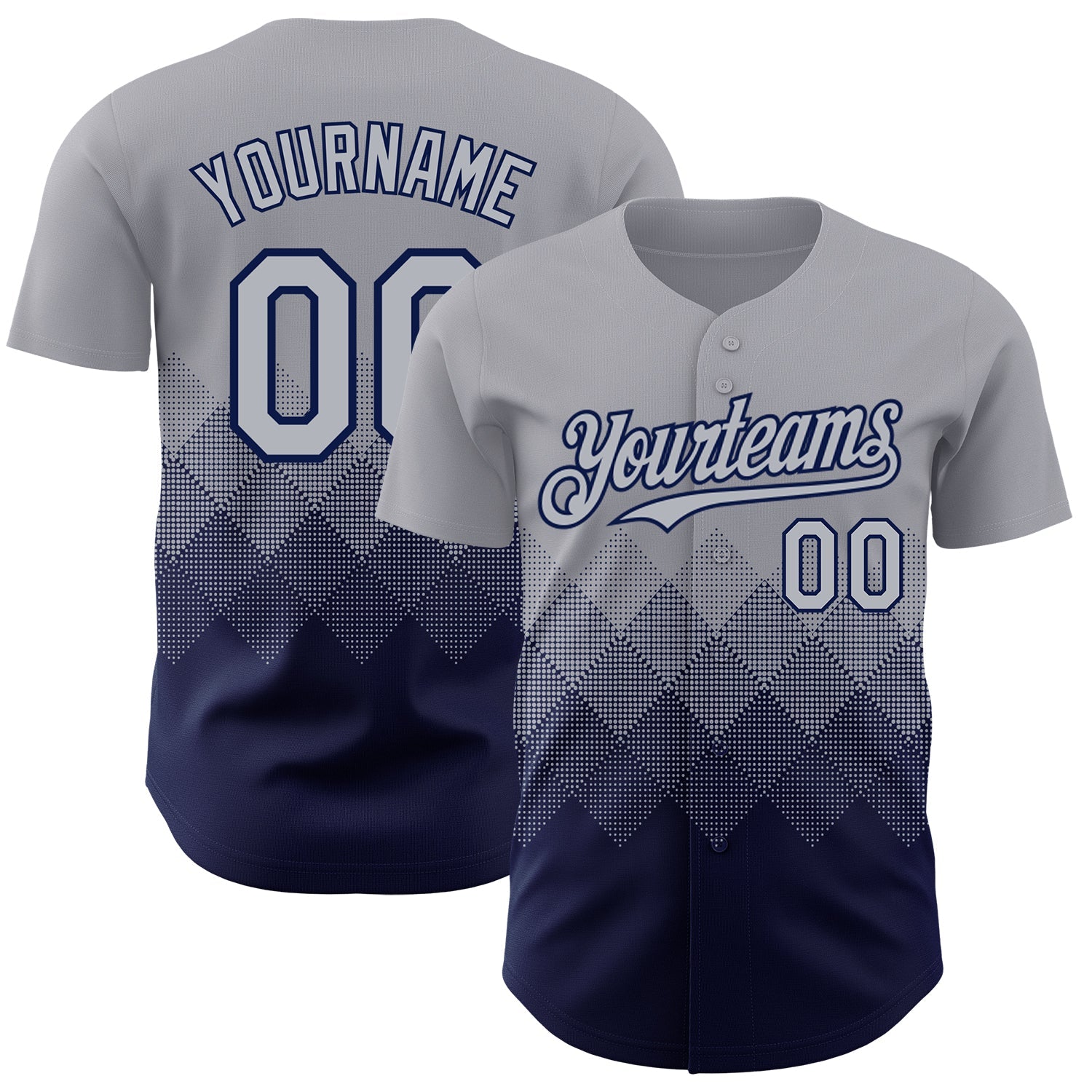 Custom Gray Navy 3D Gradient Square Shape Authentic Baseball Jersey - Sky-Custom