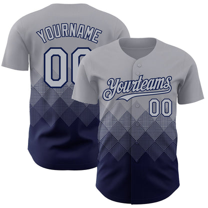 Custom Gray Navy 3D Gradient Square Shape Authentic Baseball Jersey - Sky-Custom