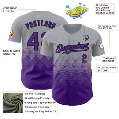 Custom Gray Purple-Black 3D Gradient Square Shape Authentic Baseball Jersey - Sky-Custom