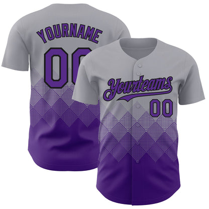 Custom Gray Purple-Black 3D Gradient Square Shape Authentic Baseball Jersey - Sky-Custom