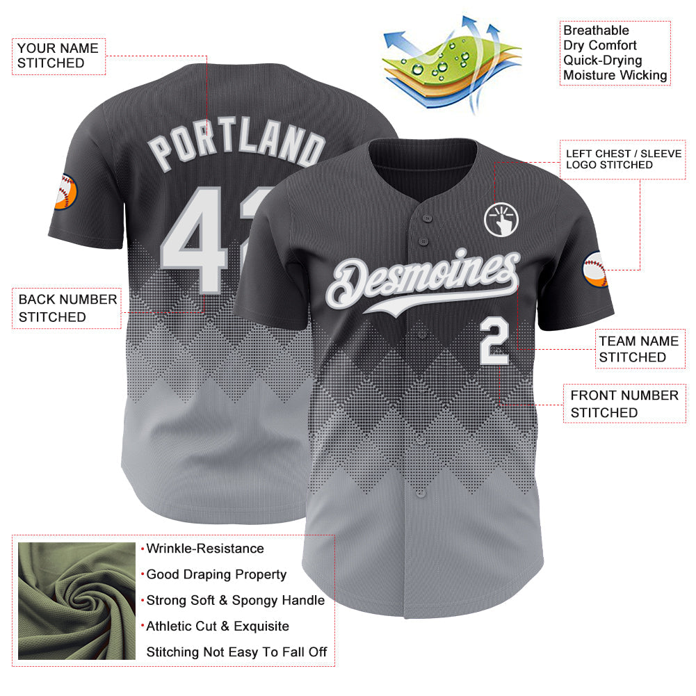Custom Steel Gray White-Gray 3D Gradient Square Shape Authentic Baseball Jersey - Sky-Custom
