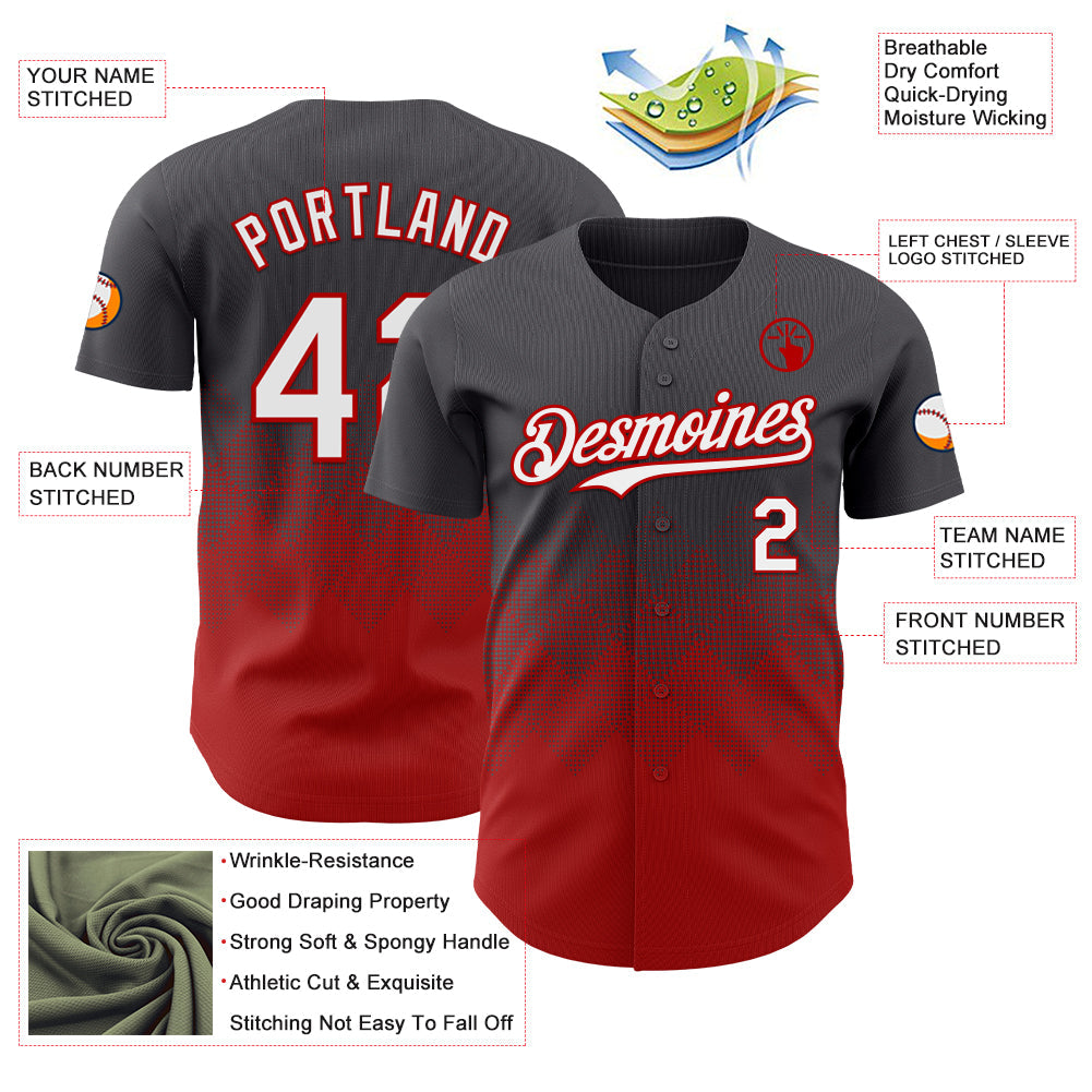 Custom Steel Gray White-Red 3D Gradient Square Shape Authentic Baseball Jersey - Sky-Custom