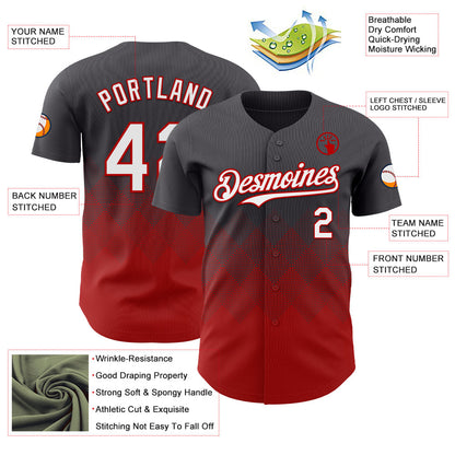 Custom Steel Gray White-Red 3D Gradient Square Shape Authentic Baseball Jersey - Sky-Custom