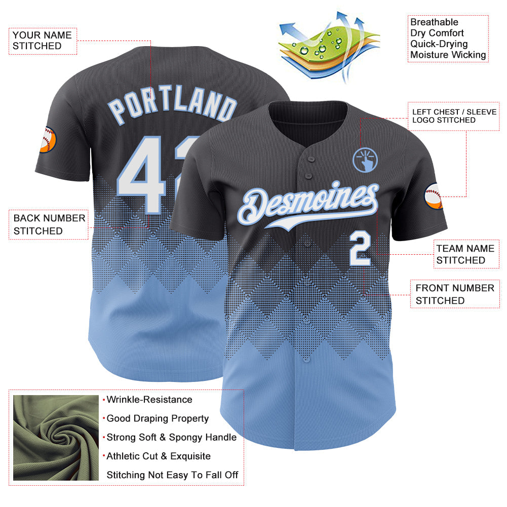 Custom Steel Gray White-Light Blue 3D Gradient Square Shape Authentic Baseball Jersey - Sky-Custom