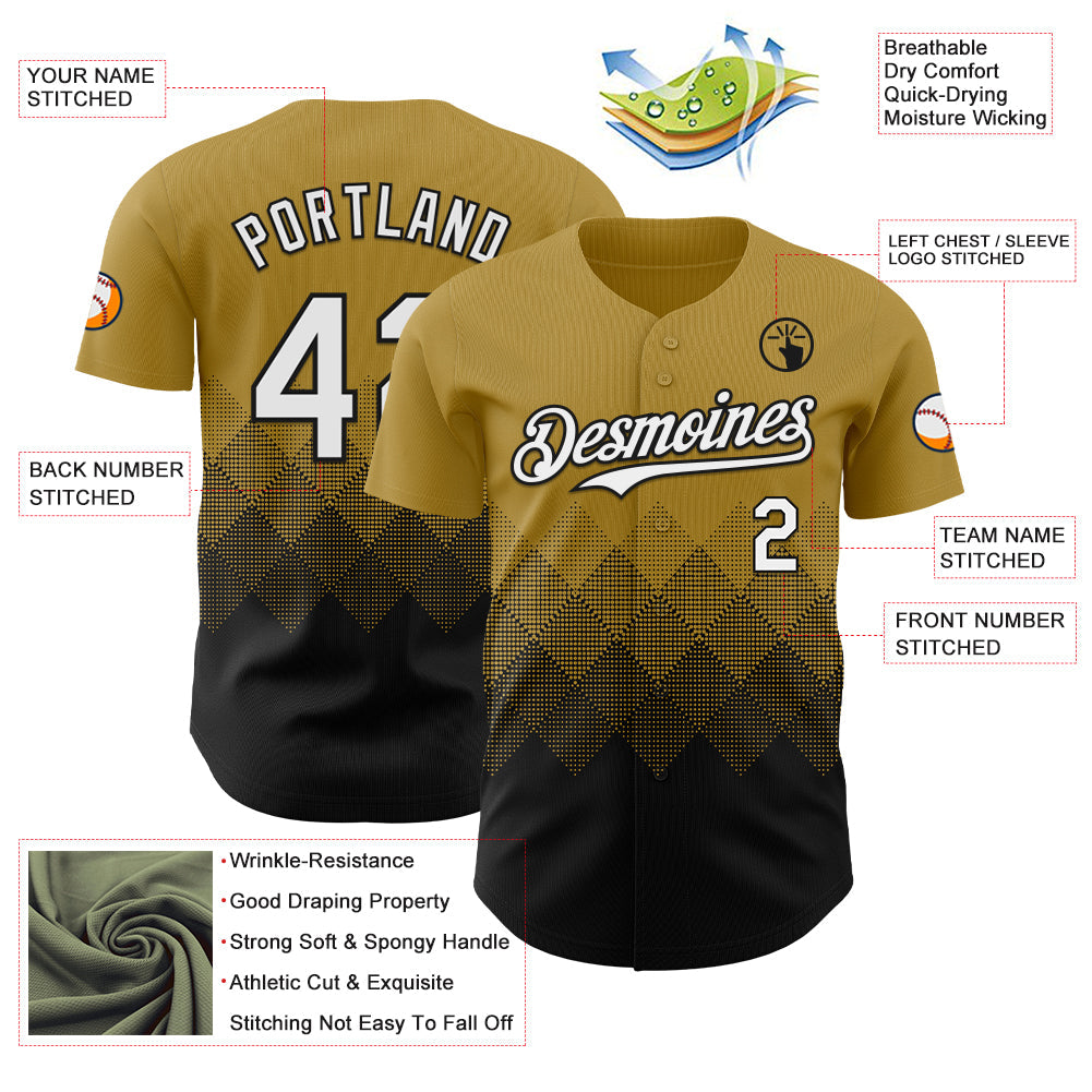 Custom Old Gold White-Black 3D Gradient Square Shape Authentic Baseball Jersey - Sky-Custom