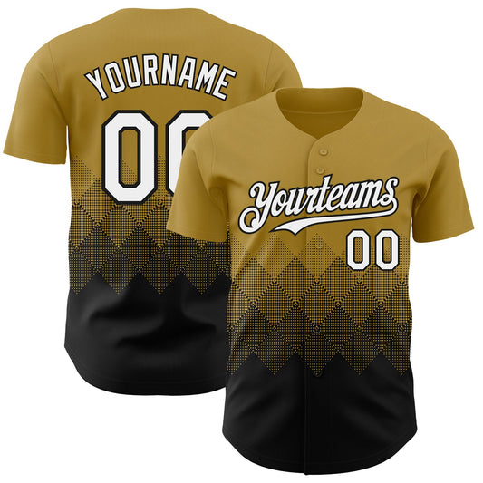 Custom Old Gold White-Black 3D Gradient Square Shape Authentic Baseball Jersey - Sky-Custom