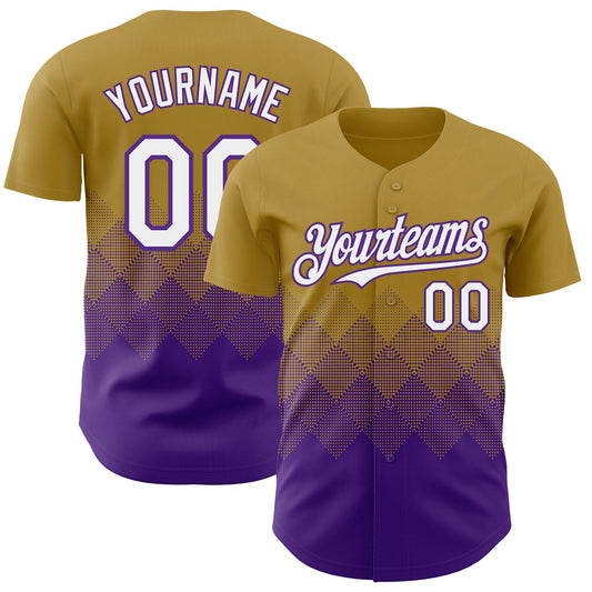 Custom Old Gold White-Purple 3D Gradient Square Shape Authentic Baseball Jersey - Sky-Custom