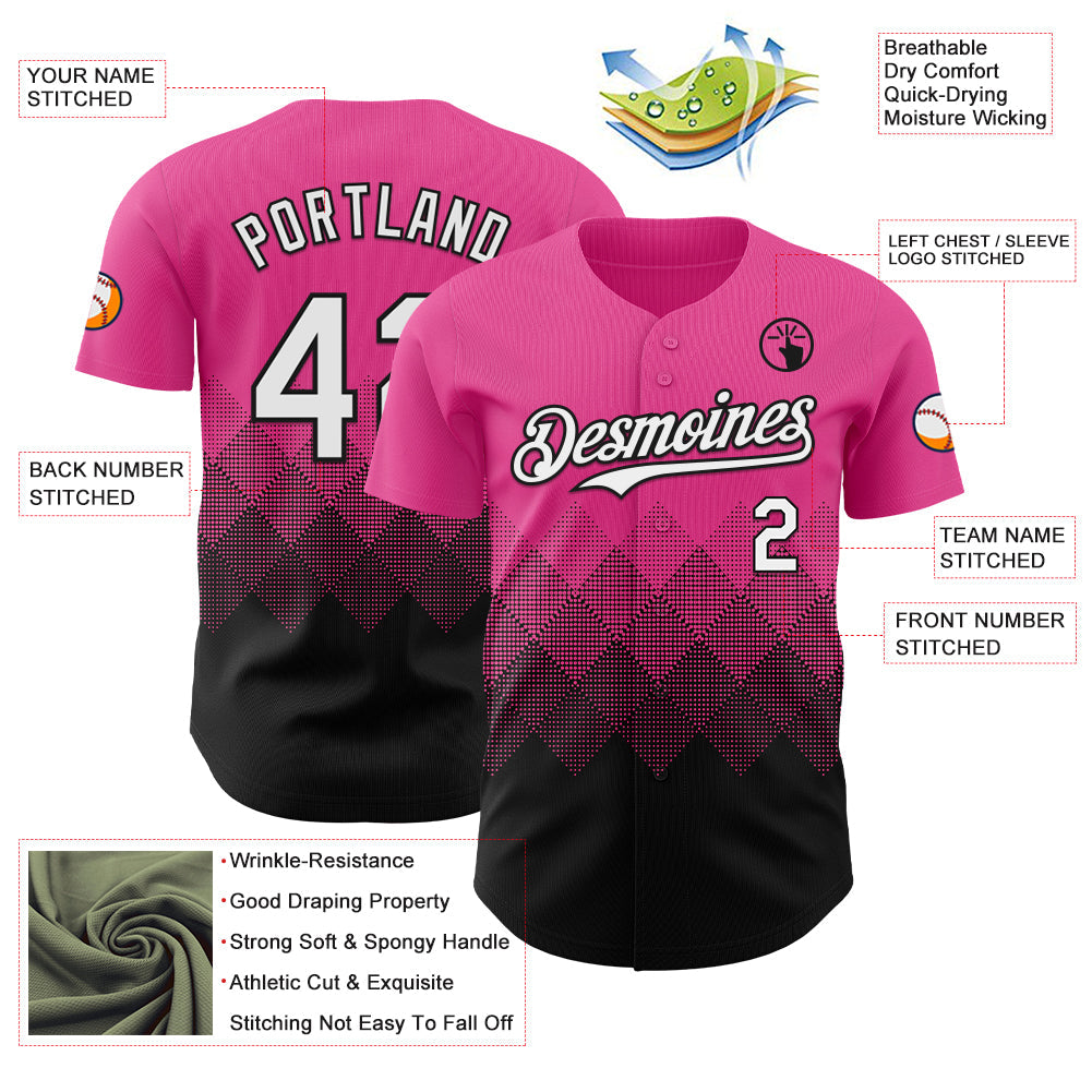 Custom Pink White-Black 3D Gradient Square Shape Authentic Baseball Jersey - Sky-Custom
