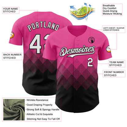 Custom Pink White-Black 3D Gradient Square Shape Authentic Baseball Jersey - Sky-Custom