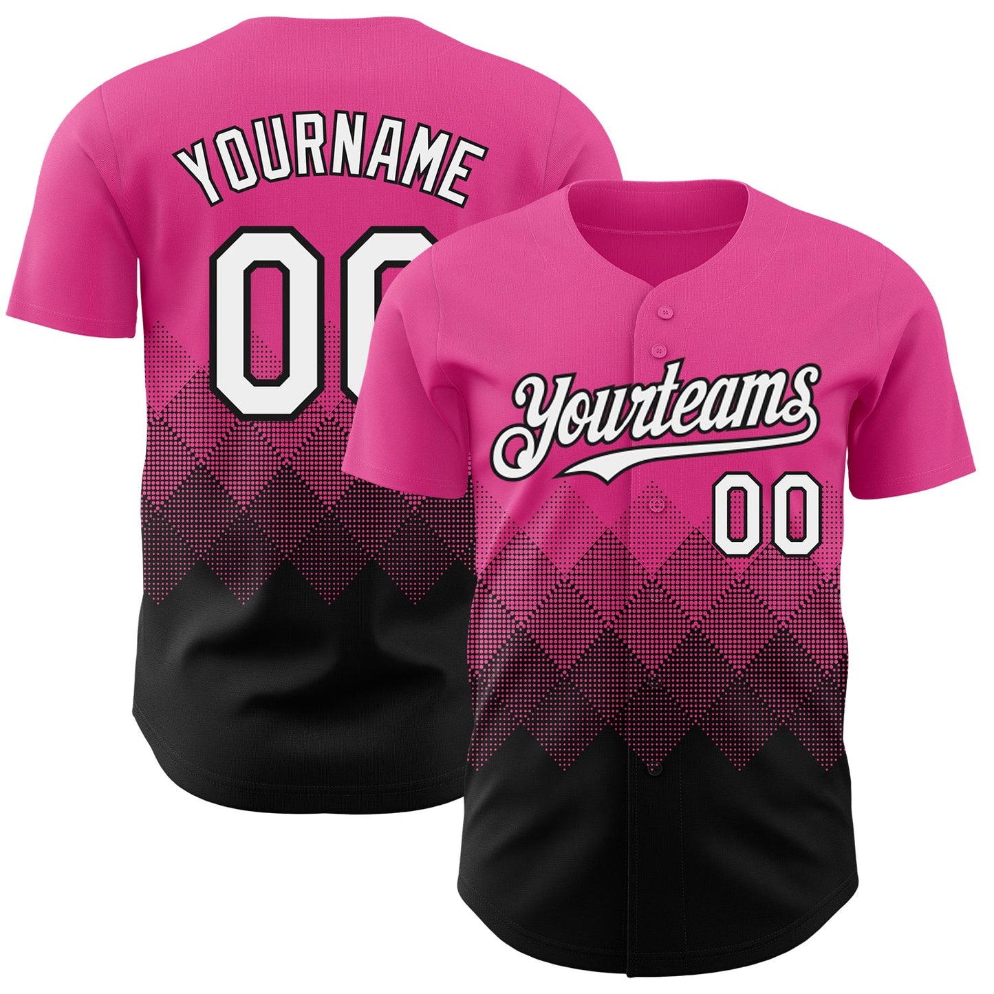 Custom Pink White-Black 3D Gradient Square Shape Authentic Baseball Jersey - Sky-Custom