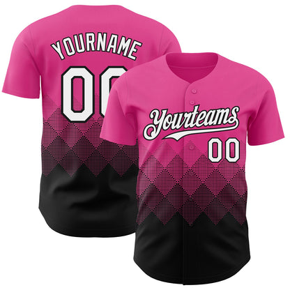 Custom Pink White-Black 3D Gradient Square Shape Authentic Baseball Jersey - Sky-Custom
