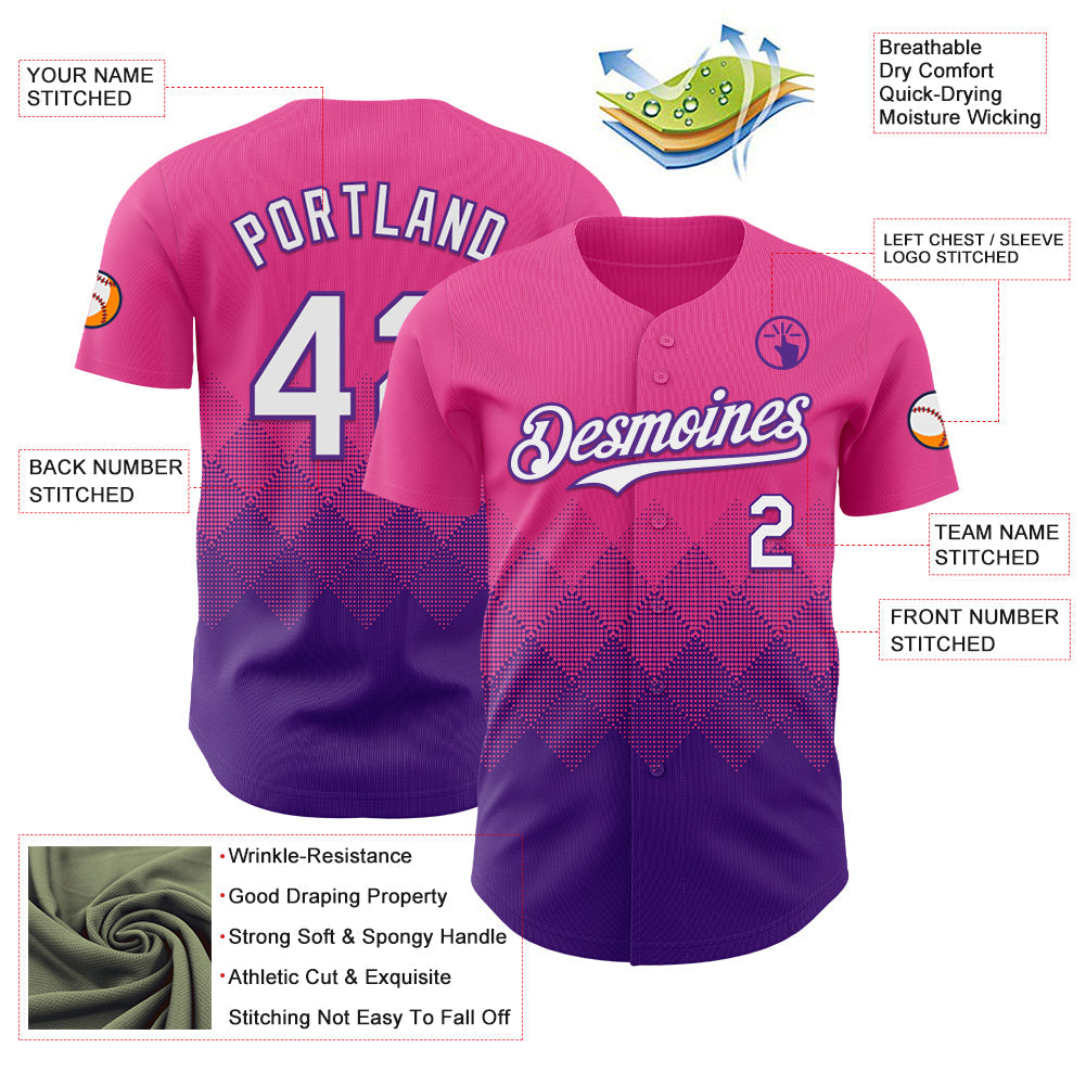 Custom Pink White-Purple 3D Gradient Square Shape Authentic Baseball Jersey - Sky-Custom