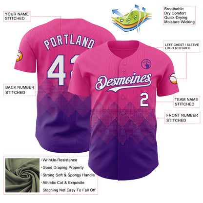 Custom Pink White-Purple 3D Gradient Square Shape Authentic Baseball Jersey - Sky-Custom