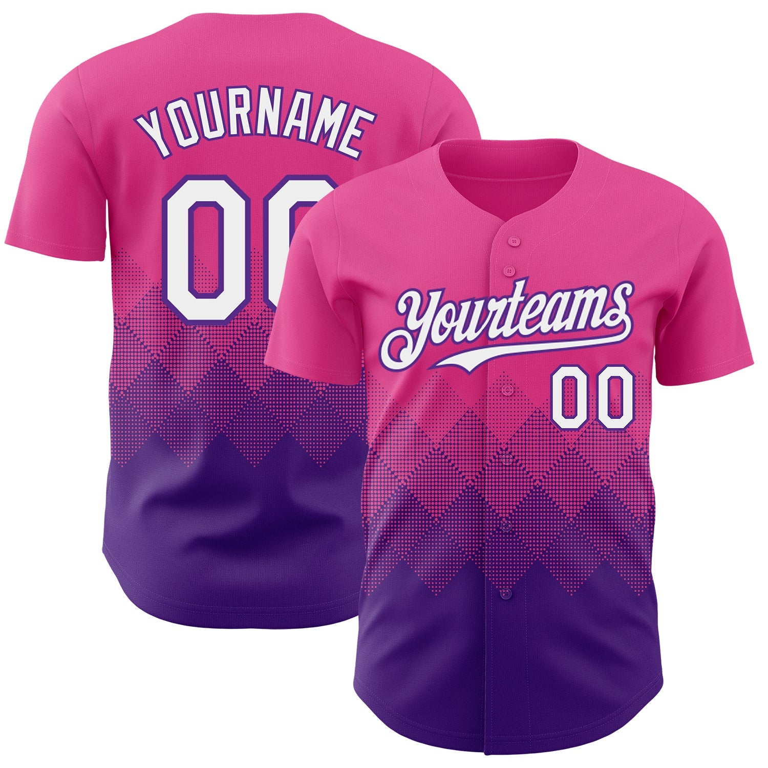 Custom Pink White-Purple 3D Gradient Square Shape Authentic Baseball Jersey - Sky-Custom