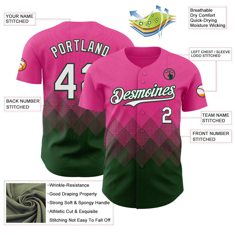 Custom Pink White-Green 3D Gradient Square Shape Authentic Baseball Jersey - Sky-Custom