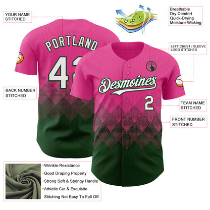 Custom Pink White-Green 3D Gradient Square Shape Authentic Baseball Jersey - Sky-Custom