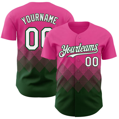 Custom Pink White-Green 3D Gradient Square Shape Authentic Baseball Jersey - Sky-Custom